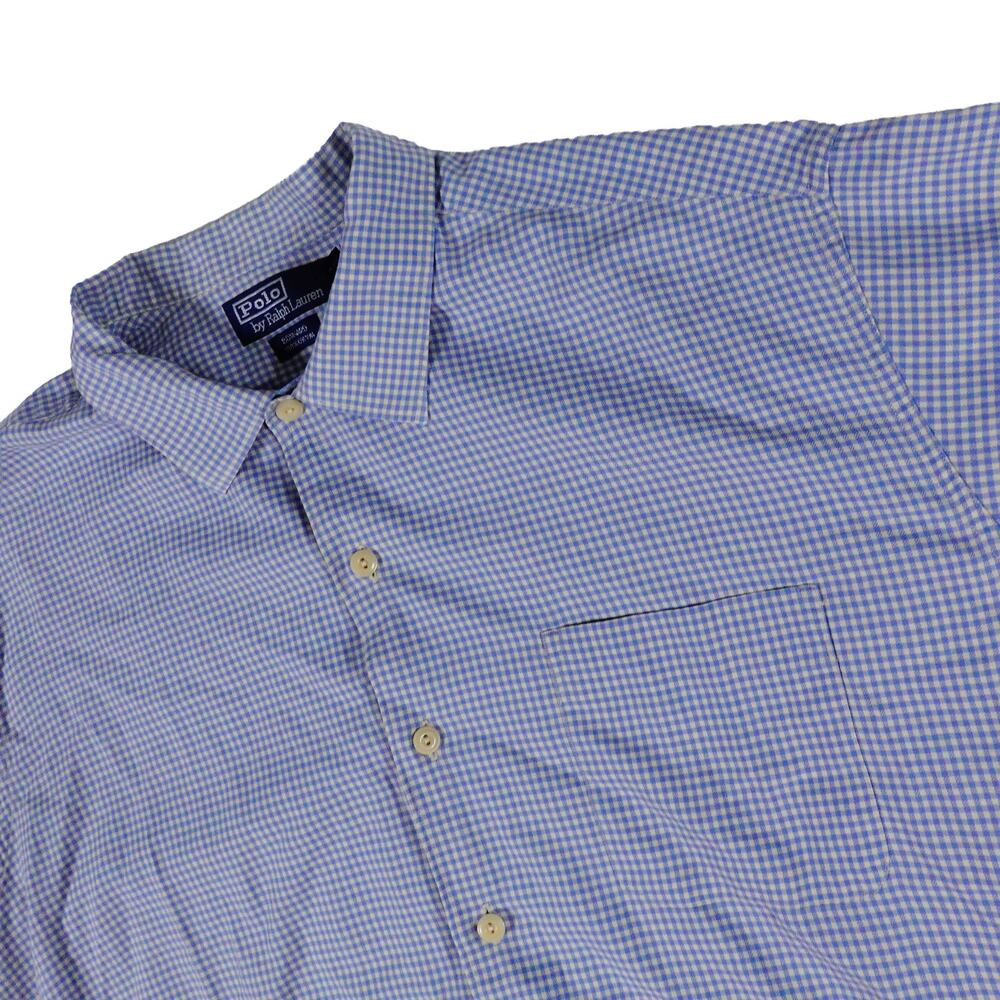 Ralph Lauren Vintage 90s Plaid Check Button Up Blue Long Sleeve Shirt Men's XL